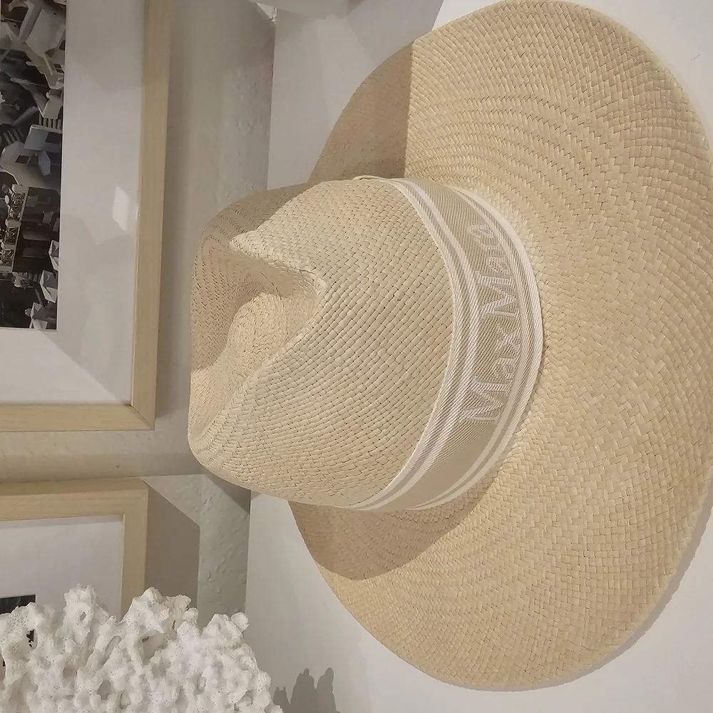 $345 Authentic MaxMara Urago Logo Ribbon Straw Hat in Cream - Picture 6 of 10